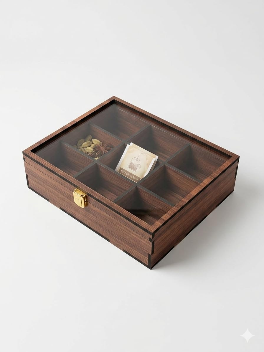 Wooden Spice Box (Non Removable Partitions, 50 ml, Brown) |Spice Box Wooden Namak Dani for Kitchen Wood Masala Box for Kitchen Wooden Masala Dabba Dani Container - Image 5