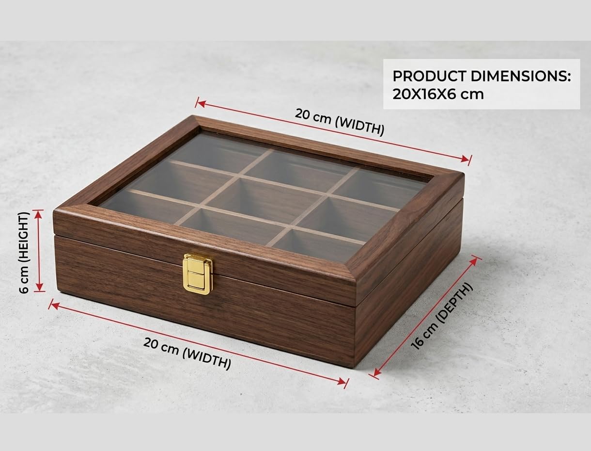 masala dani for kitchen with Spoon | stylish 9 Compartments Masala Box/Dabba/Container/Organizer for kitchen wooden|(Non Removable Partitions, 50 ml, Brown) - Image 6
