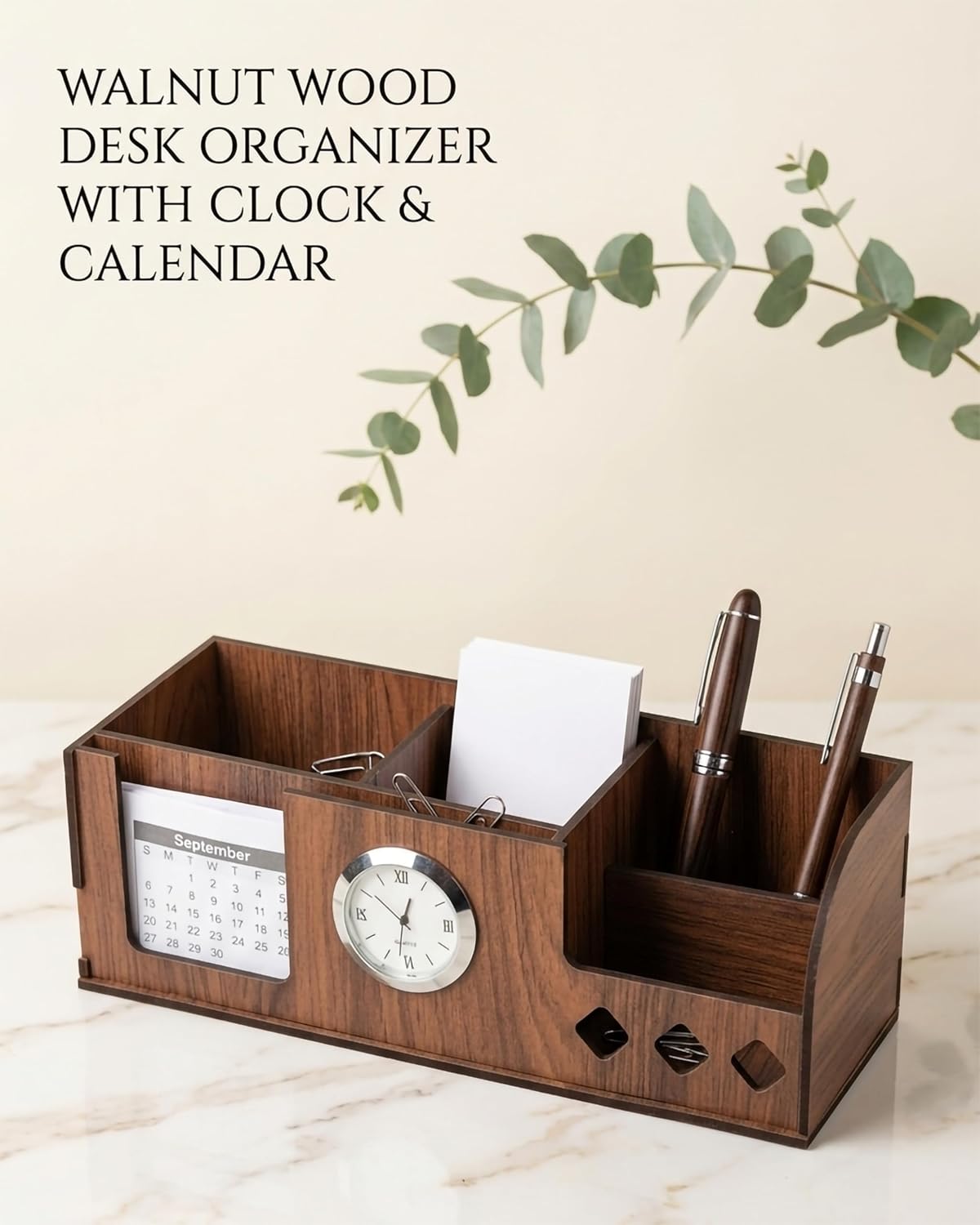 Pen Holder Stand with Clock, Calendar, Business Visiting Card & Mobile Holder | Multipurpose Desk Organizer for Office Desk and Gifting - Image 2