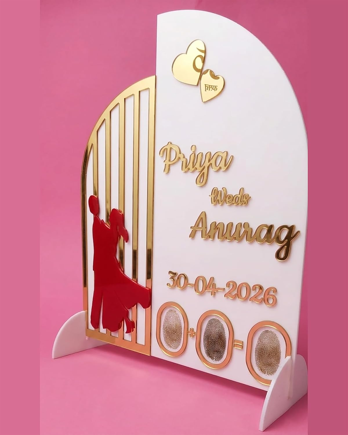 Acrylic Heart Shape Couple Thumb Gift | Finger Print Gift 26X20 Cm|Best Gift For Marriage Couples| Anniversarry Gift |Engagement Gift|Personalized Text|Golden Letters| Nikah Nameplate - Image 4