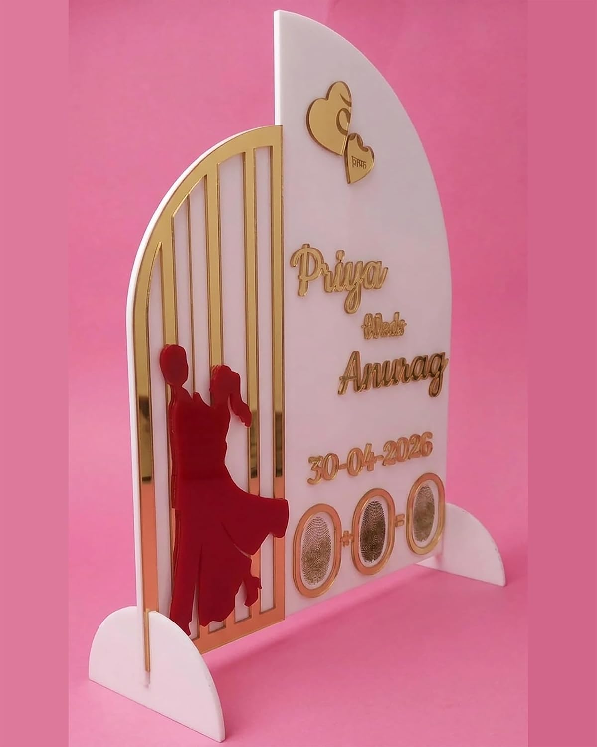 Acrylic Heart Shape Couple Thumb Gift | Finger Print Gift 26X20 Cm|Best Gift For Marriage Couples| Anniversarry Gift |Engagement Gift|Personalized Text|Golden Letters| Nikah Nameplate - Image 5