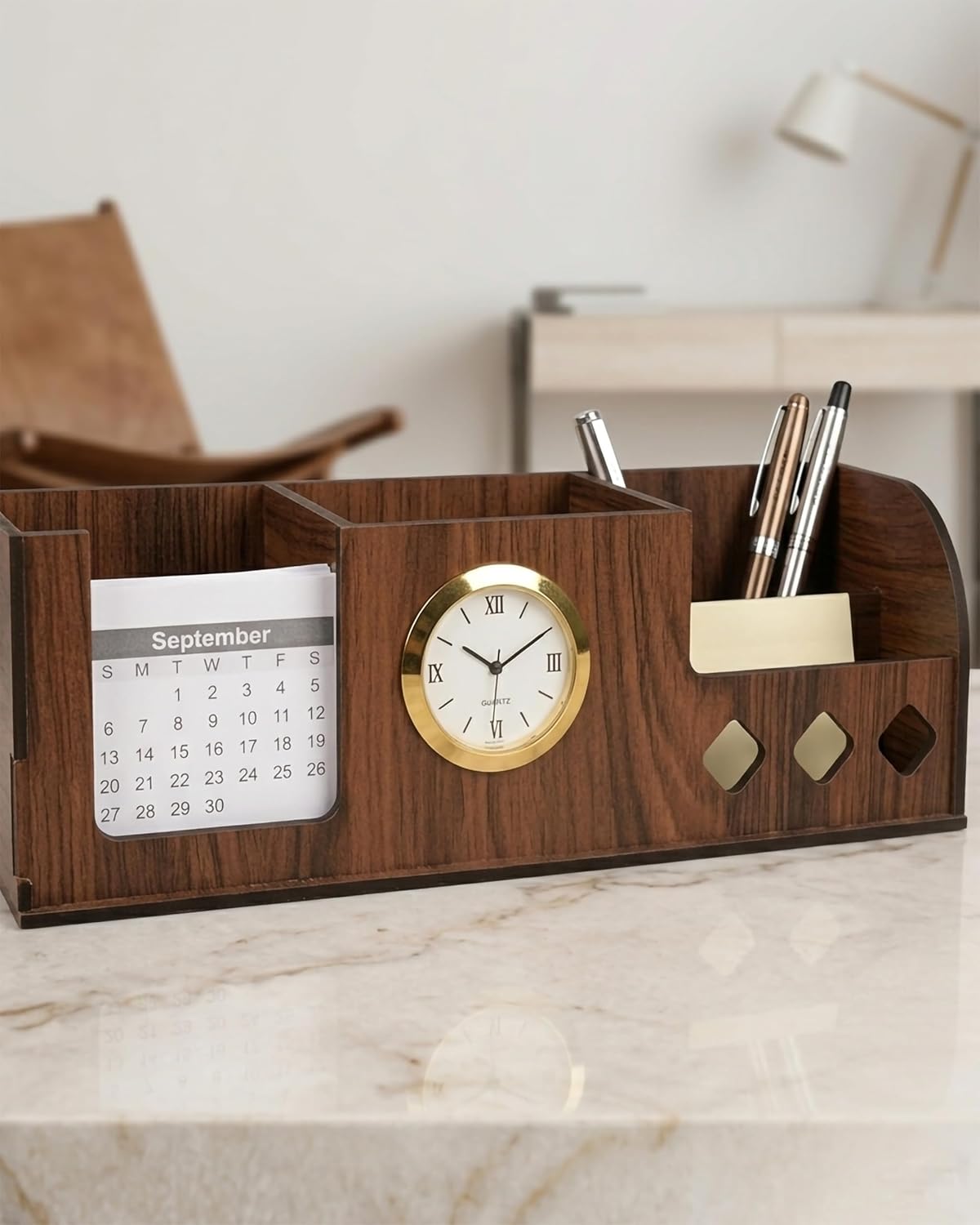 Pen Holder Stand with Clock, Calendar, Business Visiting Card & Mobile Holder | Multipurpose Desk Organizer for Office Desk and Gifting - Image 4