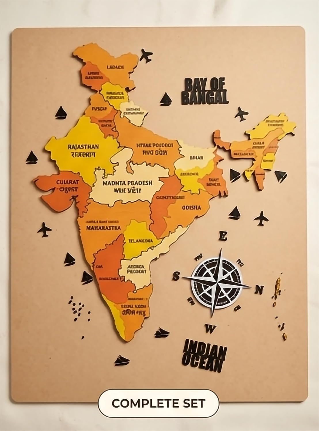 3D Wooden Map of India | Home Decor | Office Decor | Wall decor State and Capital names with Borders (INDIA MAP)