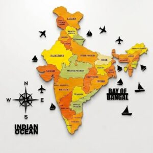 AVATARDECOR 3D Wooden Map of India | Home Decor | Office Decor | A great gift for travelers | Wall decor State and Capital names with Borders (Multicolor_Multilayer, 4×3 Feet, INDIA MAP)