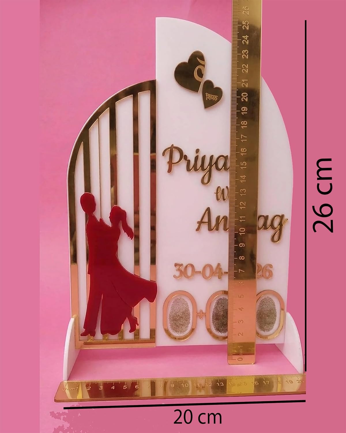 Acrylic Heart Shape Couple Thumb Gift | Finger Print Gift 26X20 Cm|Best Gift For Marriage Couples| Anniversarry Gift |Engagement Gift|Personalized Text|Golden Letters| Nikah Nameplate - Image 3