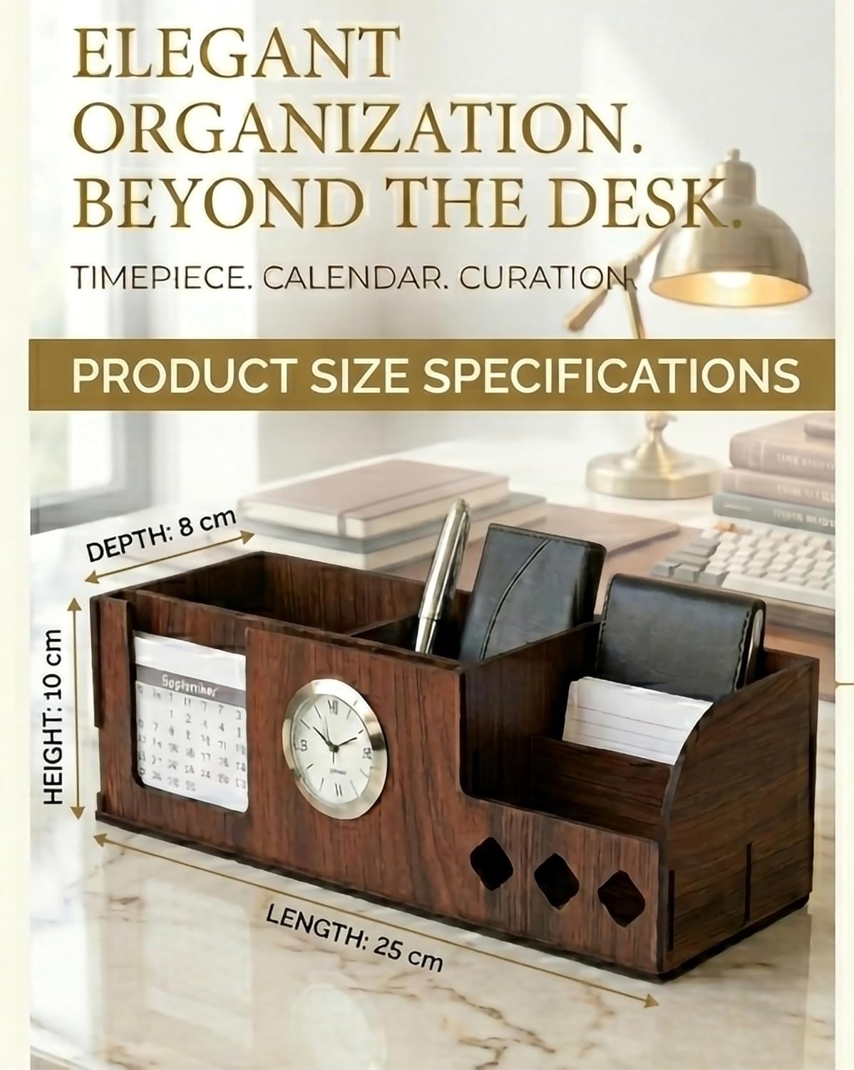 Pen Holder Stand with Clock, Calendar, Business Visiting Card & Mobile Holder | Multipurpose Desk Organizer for Office Desk and Gifting - Image 5