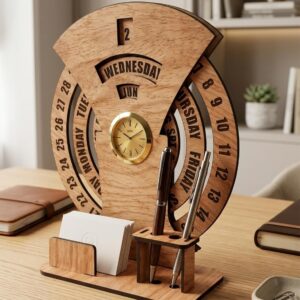 Avatar Decor 2026 Lifetime Desk Calendar with Desk Organizer & Photo Frame | Reusable Wooden Perpetual Calendar for Office & Home Decor | Eco-Friendly Tabletop Calendar | New Year Gift (Bamboo)
