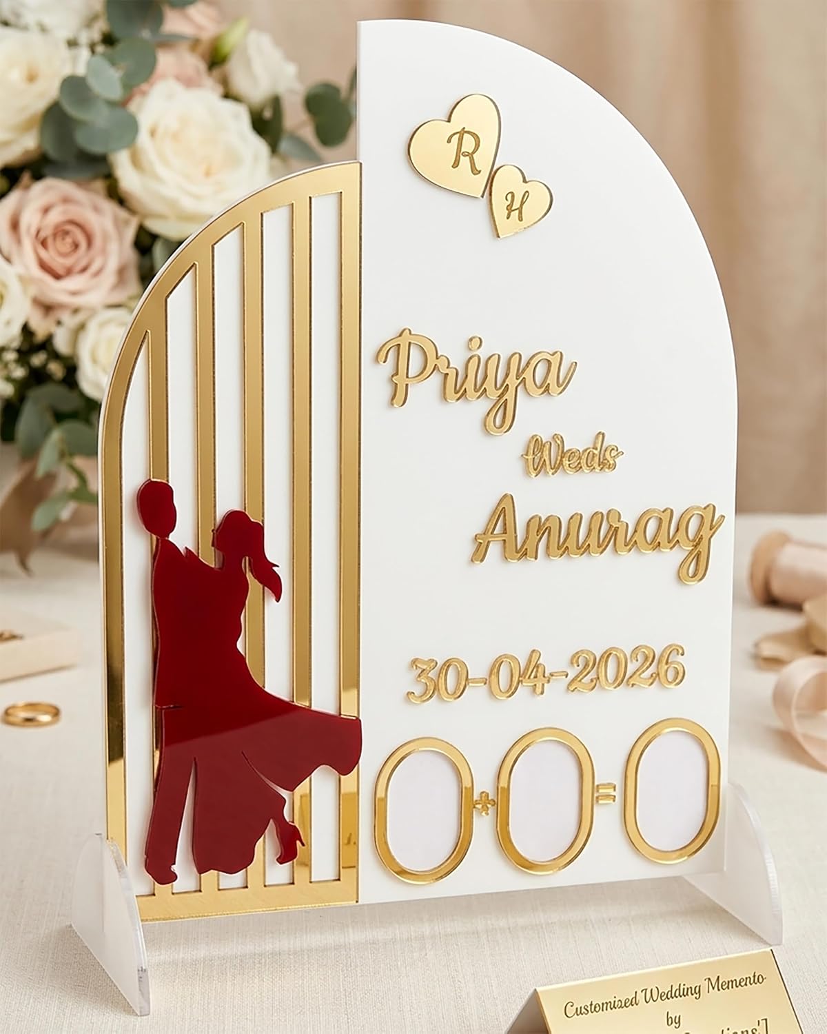 Acrylic Heart Shape Couple Thumb Gift | Finger Print Gift 26X20 Cm|Best Gift For Marriage Couples| Anniversarry Gift |Engagement Gift|Personalized Text|Golden Letters| Nikah Nameplate - Image 6