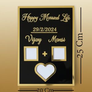 Personalized Acrylic Name Frame with Date | Couple thumb plate 25X20 Cm | Finger print board | Best gift for Marriage couples, Anniversary, Engagement | Customised 3D Golden Text | Nikah Nameplate (Black)