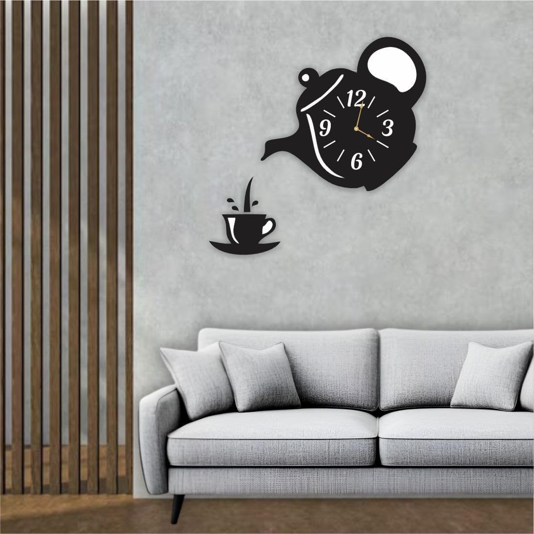 Avatar Decor Teapot and Cup Wall Clock – Modern Black Decorative Kitchen Clock – Unique Tea-Themed Wall Decor for Dining Room, Cafe or Home – Silent Non-Ticking Quartz Movement - Image 2
