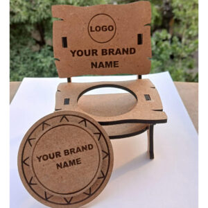 Customisable Wooden Coaster Set with Display Stand, Tea and Office Desk Organiser, Decorative Serving Set