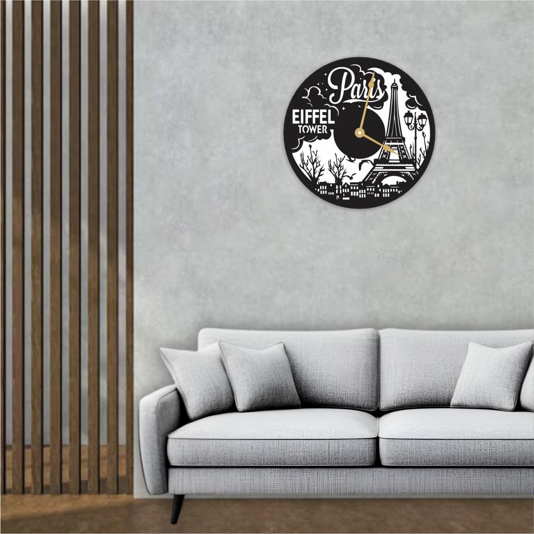 Paris Eiffel Tower Wall Clock, Black and White Design, Round Decorative Clock - Image 4