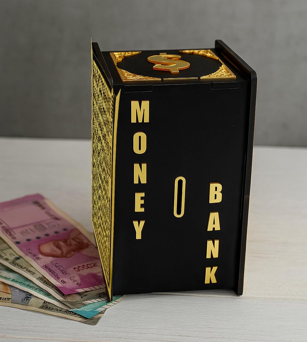 Money Saving Box for Kids and Adults | Customize Acrylic Money Bank with Gold Design | Big Size Piggy Bank | Saving Box with Numbers | Adfusion Pigy Bank (60,000 Money Box) for Your Love One. - Image 5