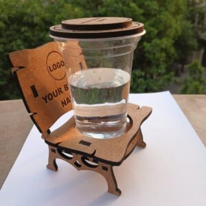 Customisable Wooden Coaster Set with Display Stand, Tea and Office Desk Organiser, Decorative Serving Set