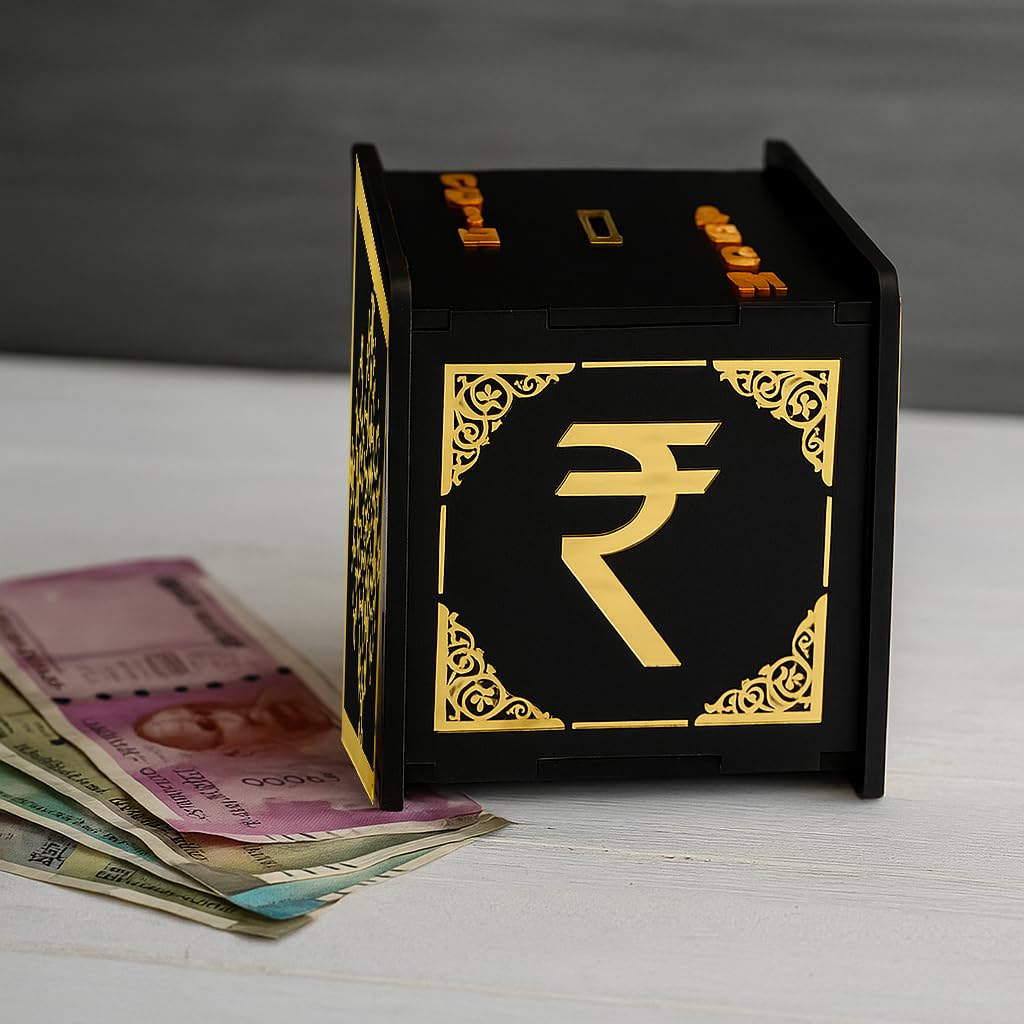 Money Saving Box for Kids and Adults | Customize Acrylic Money Bank with Gold Design | Big Size Piggy Bank | Saving Box with Numbers | Adfusion Pigy Bank (60,000 Money Box) for Your Love One. - Image 3