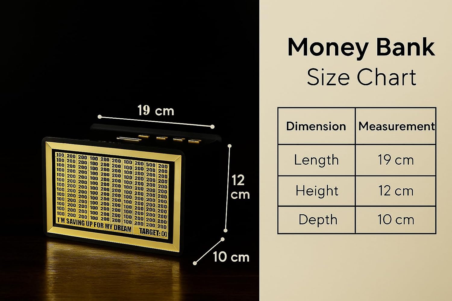 Money Saving Box for Kids and Adults | Customize Acrylic Money Bank with Gold Design | Big Size Piggy Bank | Saving Box with Numbers | Adfusion Pigy Bank (60,000 Money Box) for Your Love One. - Image 6