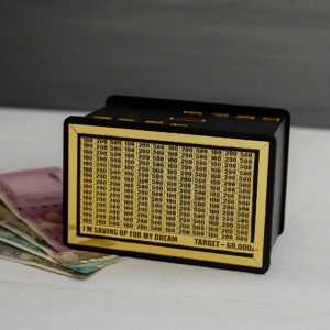 Money Saving Box for Kids and Adults | Acrylic Money Bank with Gold Design | Big Size Piggy Bank 60 Thousand Target | Saving Box with Numbers | Avatar Pigy Bank (60,000 Money Box)