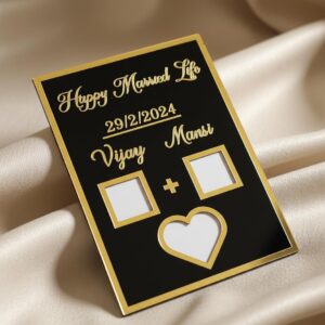 Personalized Acrylic Name Frame with Date | Couple thumb plate 25X20 Cm | Finger print board | Best gift for Marriage couples, Anniversary, Engagement | Customised 3D Golden Text | Nikah Nameplate (Black)