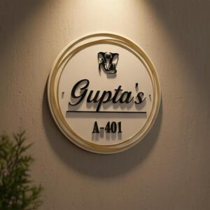 Avatar Decor Personalized Acrylic Name Plate for Home Entrance – Modern 3D Embossed Door Sign, Weatherproof & UV-Resistant Wall Decor for Flat, Villa & Office Customized (Rings of Gold – White)