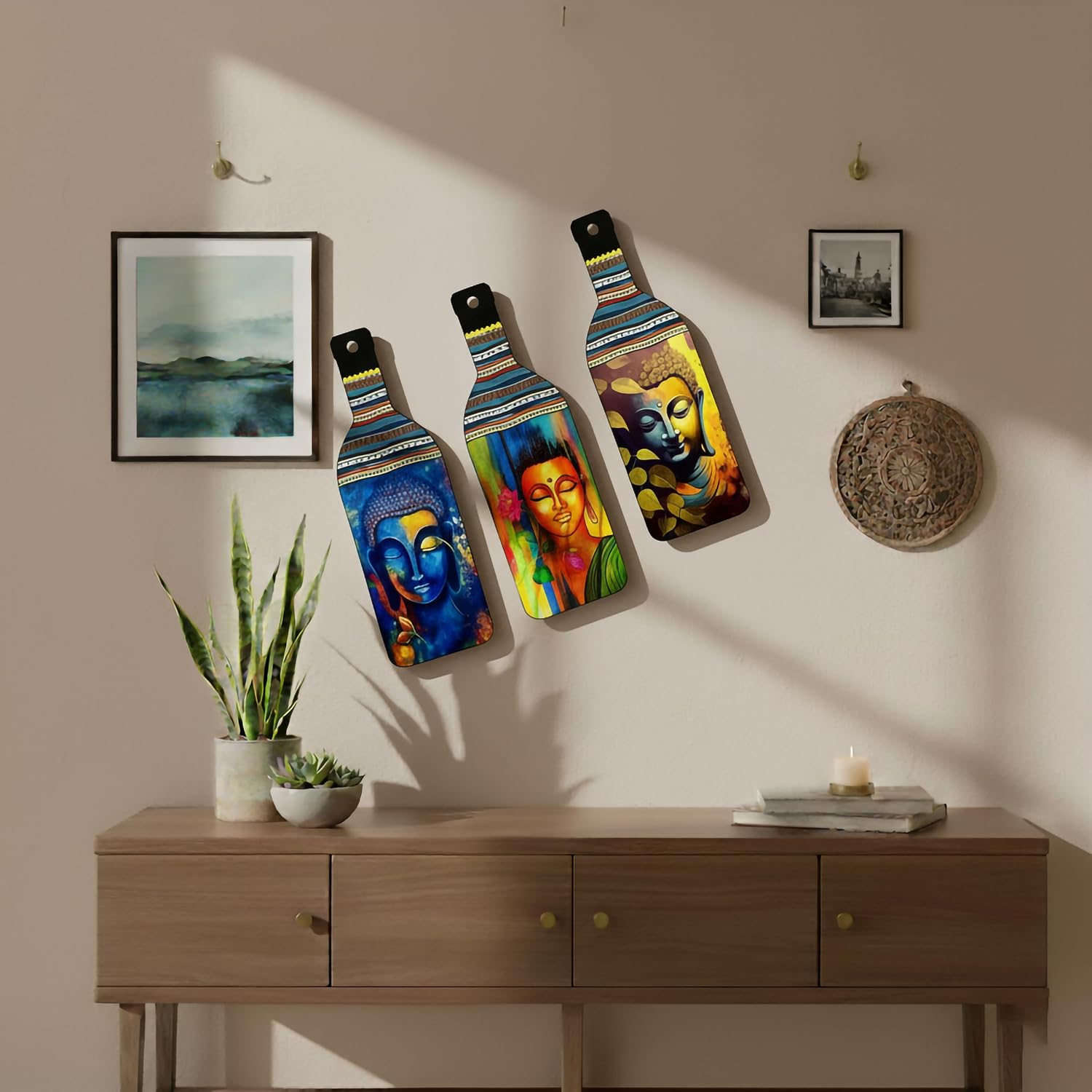Avatar Decorative Wall Art MDF Wooden Hanger for Living Room | Bedroom | Office | Kitchen | Bottle Shaped | Wall Hanging For Home Decor - Set of 3 - Image 3