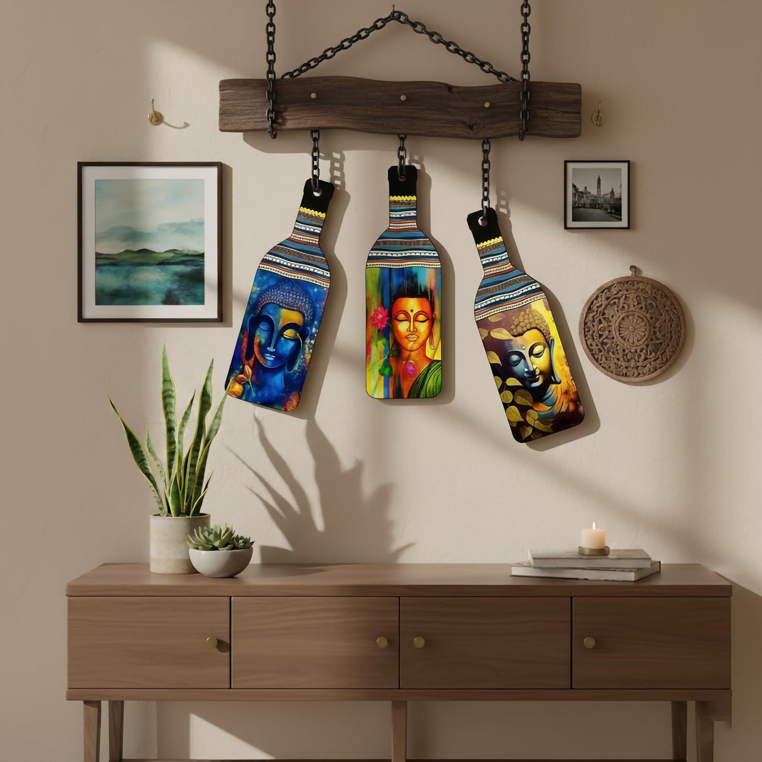 Avatar Decorative Wall Art MDF Wooden Hanger for Living Room | Bedroom | Office | Kitchen | Bottle Shaped | Wall Hanging For Home Decor - Set of 3 - Image 2