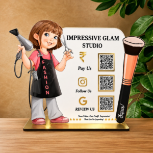 Avatar decor Custom Acrylic QR Code Stand for Salon | UPI Payment, Instagram & Google Review Display