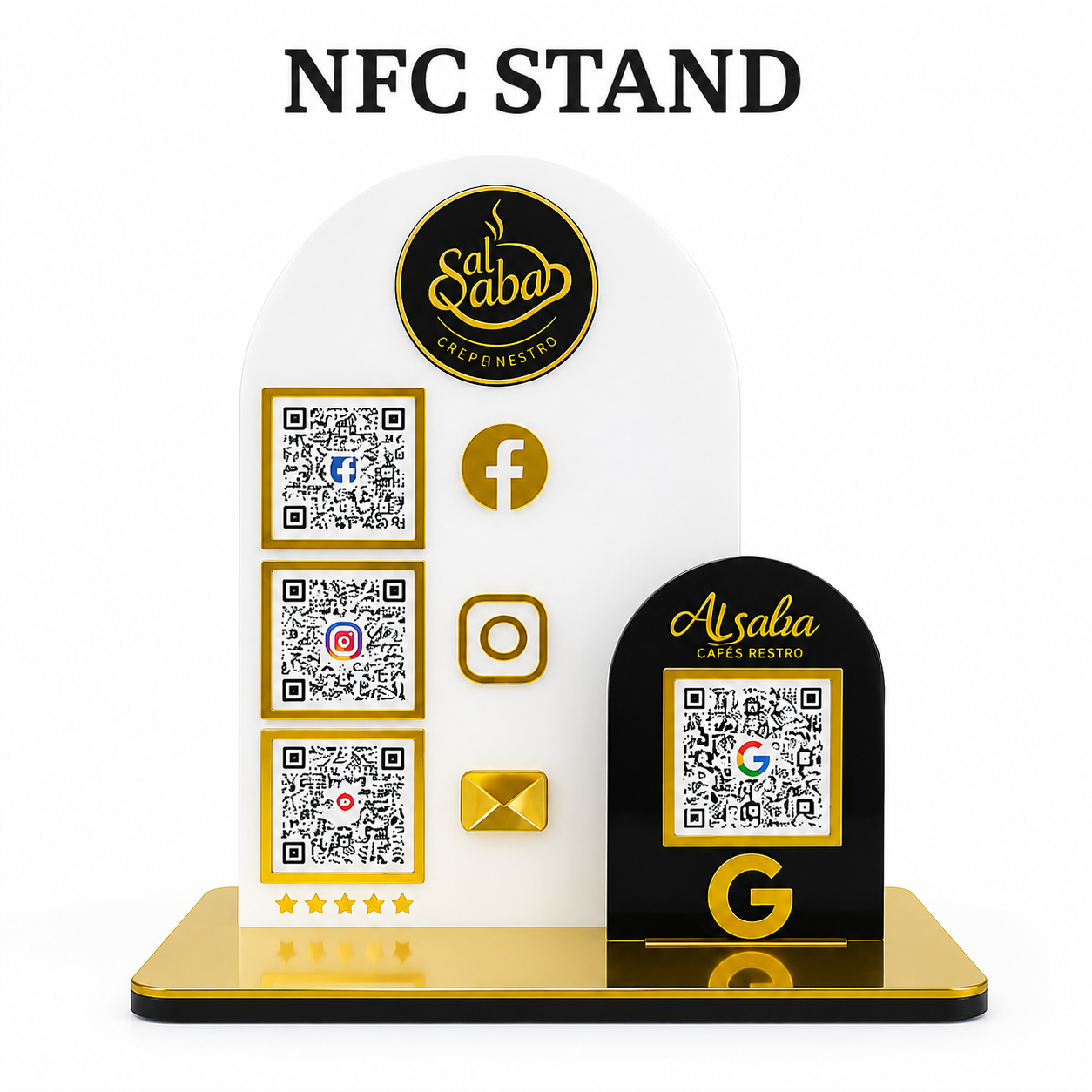 Custom NFC & QR Code Social Media Display Stand for Cafe, Restaurant & Business
