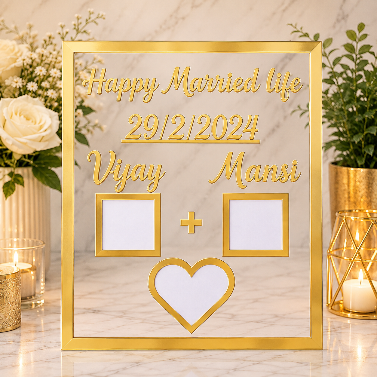 Personalized wedding acrylic photo frame with couple names and date