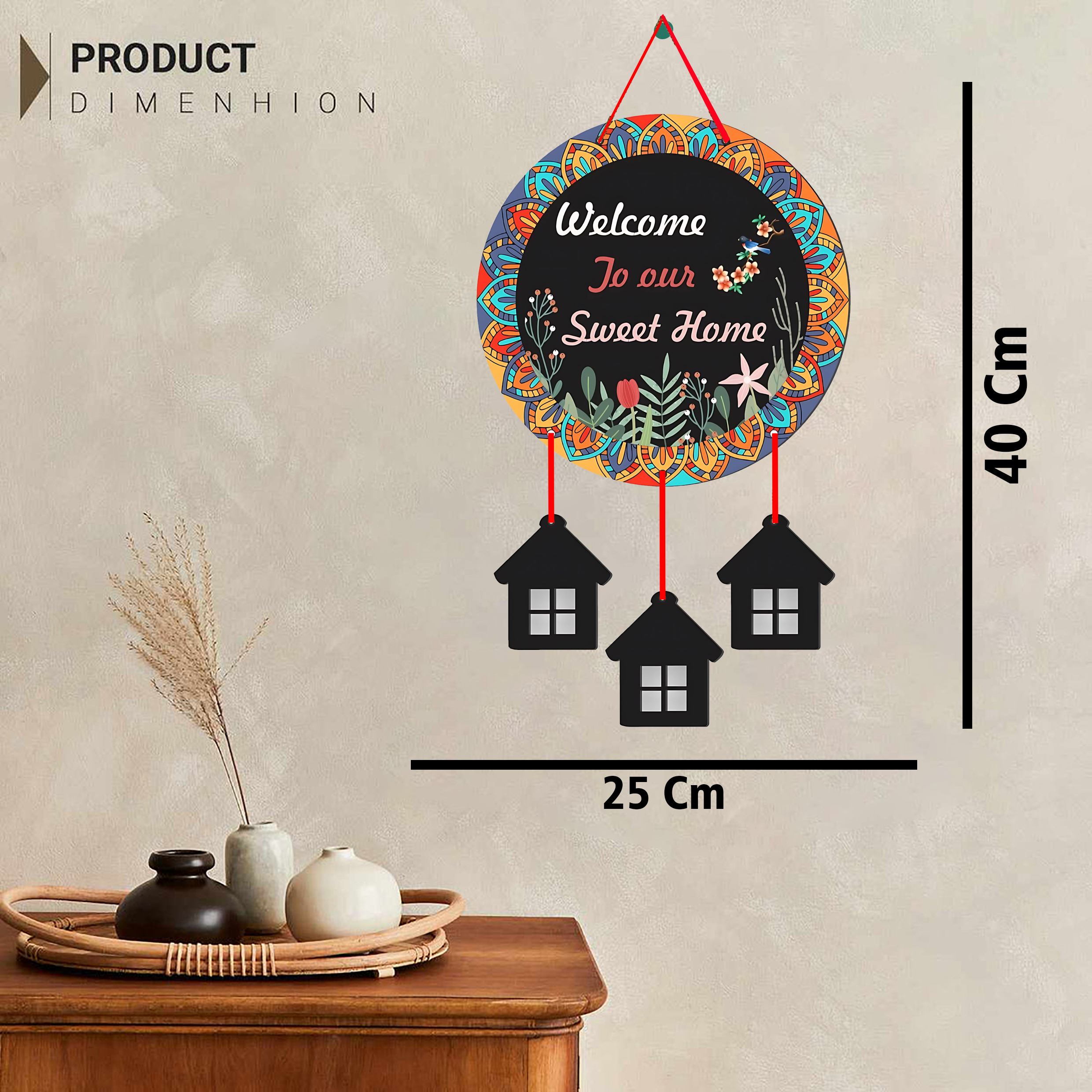 Welcome To Our Sweet Home MDF Wood Wall Hanging – Colorful Mandala Home Decor