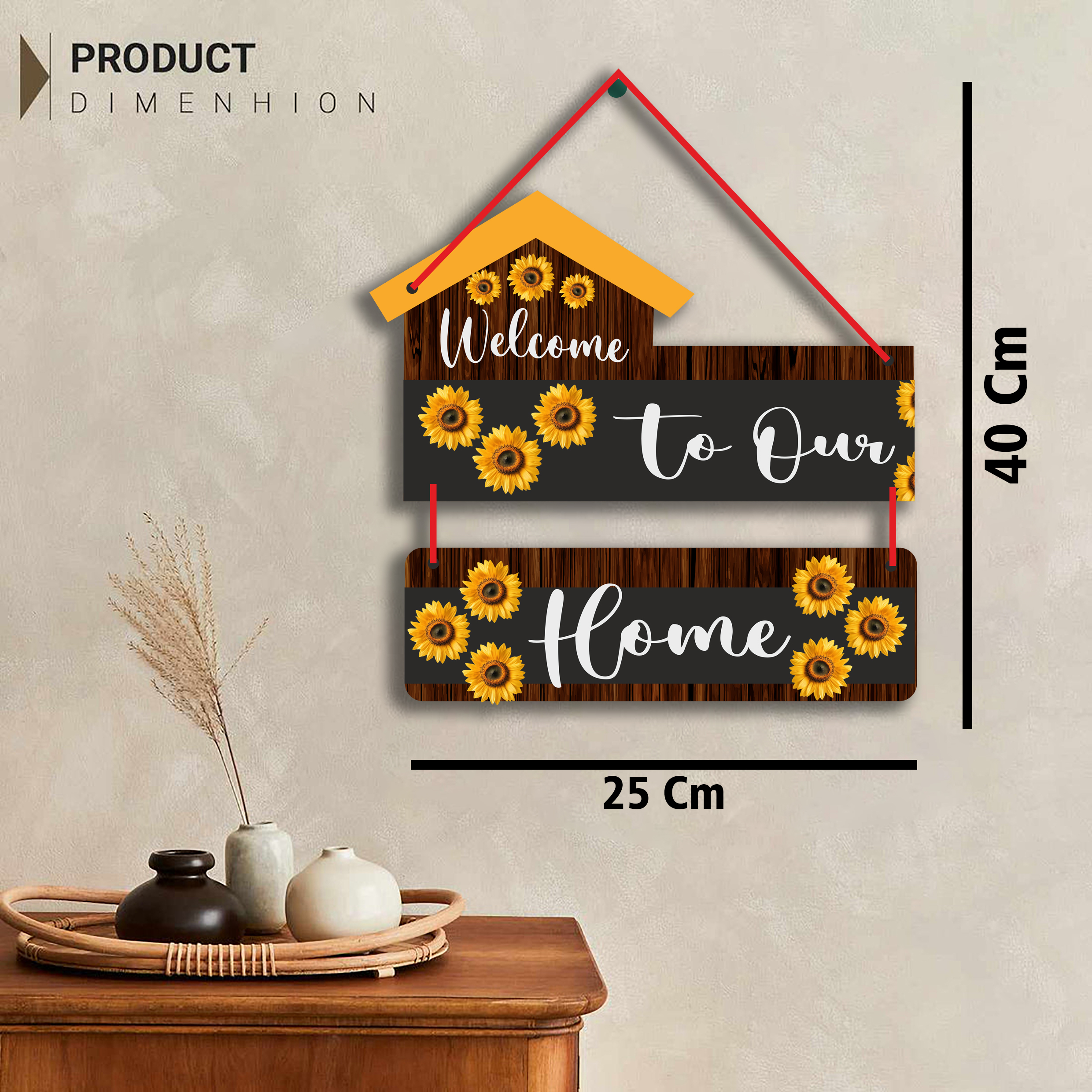 Sunflower Welcome To Our Home Wooden Wall Hanging – Rustic Floral Entrance Decor