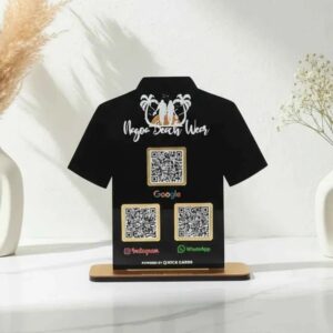 Custom T-Shirt Shape QR Code Display Stand with Google, Instagram & WhatsApp QR Codes