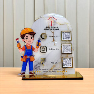 Personalized Plumber QR Code Acrylic Standee | Google Review, Instagram Follow & Payment Display | Custom Name Desk Stand
