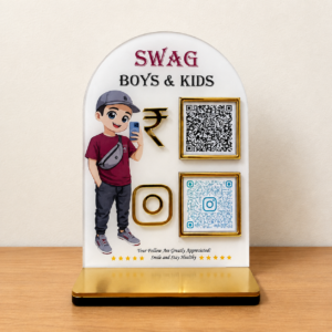 Swag Boys & Kids Theme Graphics Custom QR Code Payment & Instagram Counter Display Stand for Shops, Cafes & Businesses