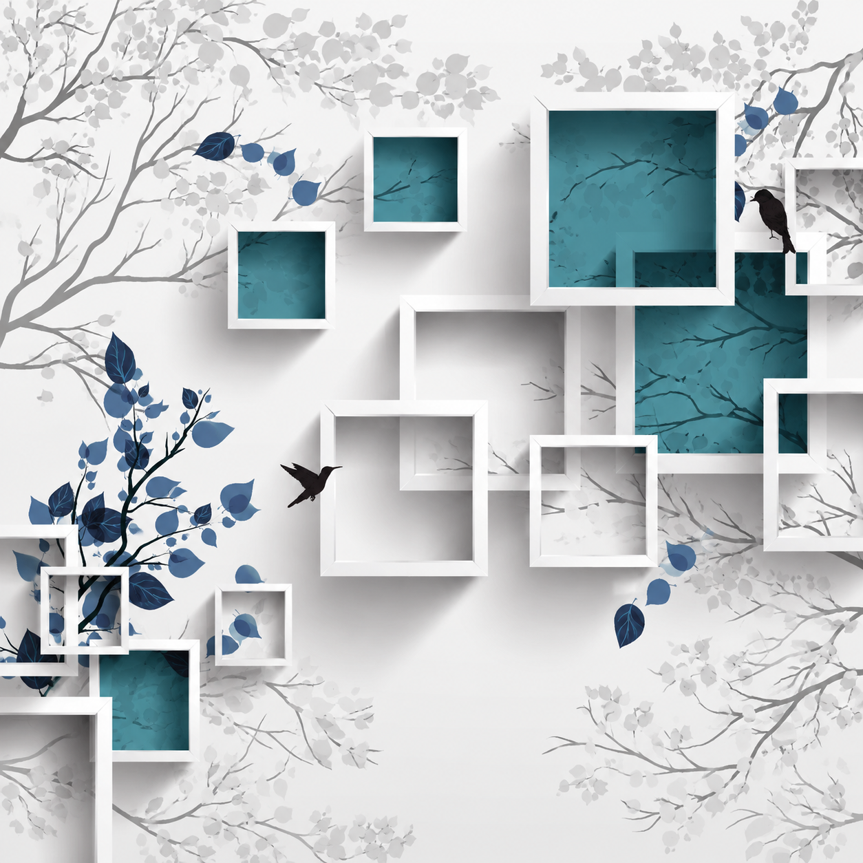 Custom 3D geometric wallpaper printing with lamination and vinyl wall covering