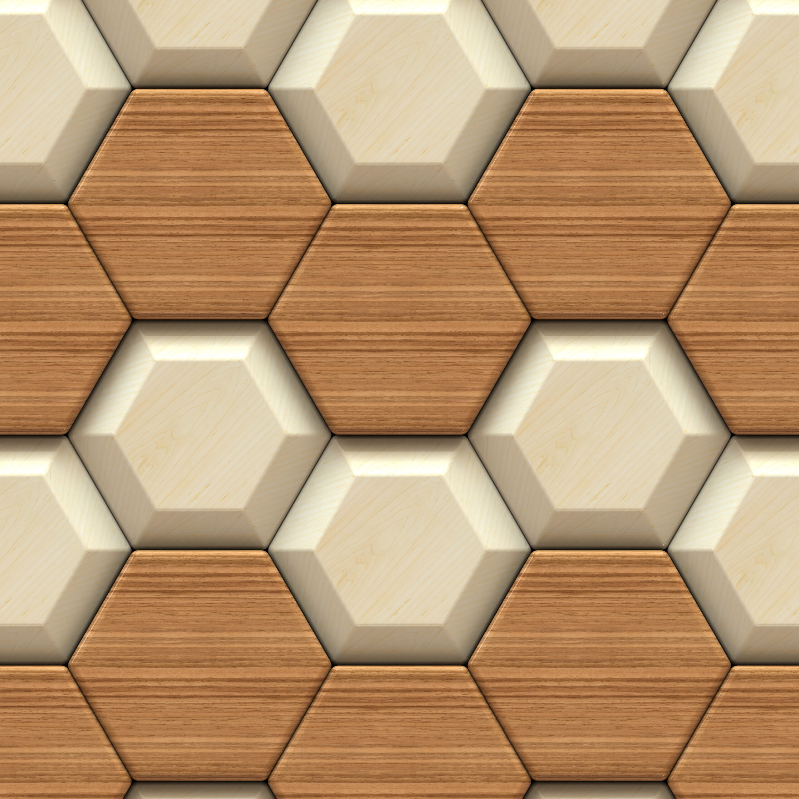 3D wooden wall panel with hexagonal geometric design