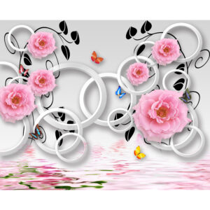 Custom 3D pink floral and butterfly PVC wallpaper for modern wall decor