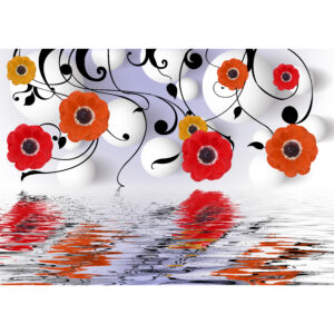 Custom 3D floral water reflection vinyl wallpaper with colorful flowers